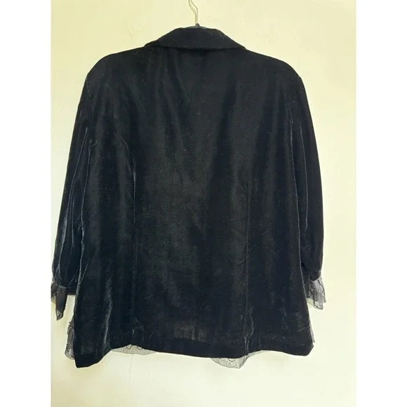 Vtg 80s‎ Carole Little Velvet Blazer M Embellished Sheer Witchy Whimsigoth - Picture 9 of 16